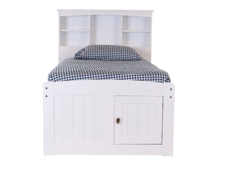0220 - Twin Bookcase Captains Bed in White - Discovery World Furniture