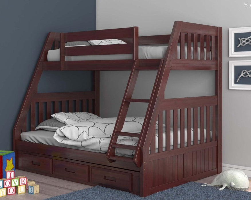 2819 - Twin over Full Bunk Bed in Merlot - Discovery World Furniture