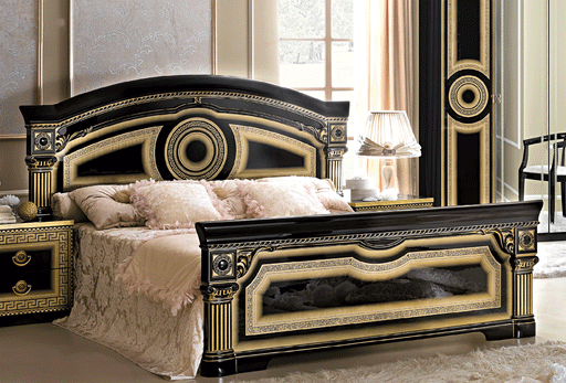 Aida Black w/Gold King Size Bed - ESF Furniture