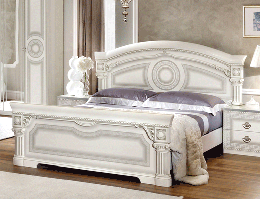 Aida White w/Silver King Size Bed - ESF Furniture