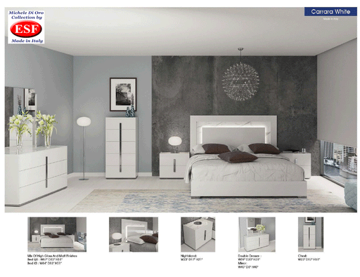 Carrara Bed White w/Light SET - ESF Furniture