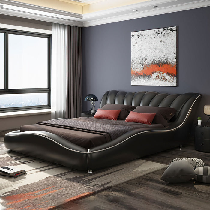 Dax Modern Curved Leather Bed - Jubilee Furniture