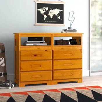 Discovery World Furniture 6 Drawer Entertainment Dresser in Honey - Discovery World Furniture