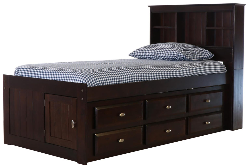 Discovery World Furniture Twin Bookcase Captains Bed in Espresso - Discovery World Furniture