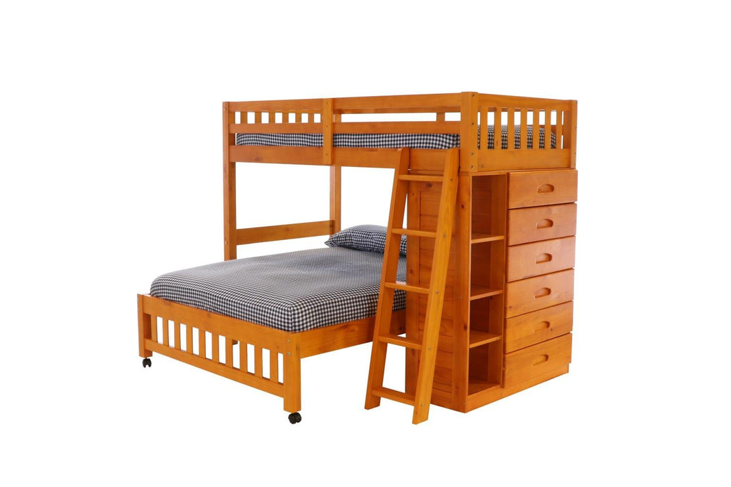 Discovery World Furniture Twin over Full Loft Bed in Honey - Discovery World Furniture