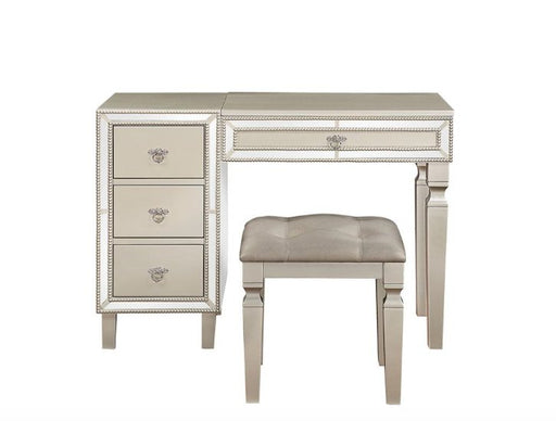 F4200 - Vanity Set + Stool with 3-Drawers in Silver - Poundex