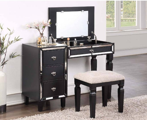 F4201 - Vanity Set + Stool with 3-Drawers in Black - Poundex