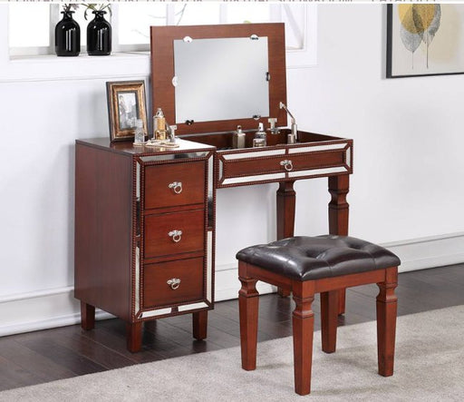 F4202 - Vanity Set + Stool with 3-Drawers in Cherry - Poundex