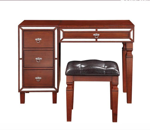 F4202 - Vanity Set + Stool with 3-Drawers in Cherry - Poundex