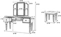 F4221 - Vanity Set + Stool with Tri-Foldable Mirror in White - Poundex