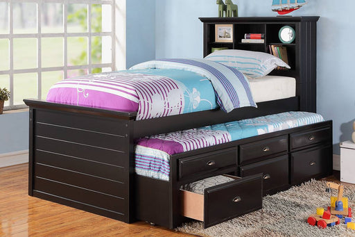 F9219 - Wooden Twin Size Bed with Trundle in Black - Poundex