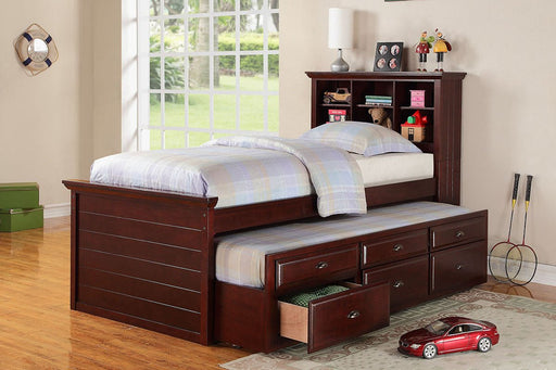 F9220 - Wooden Twin Size Bed with Trundle in Dark Cherry - Poundex