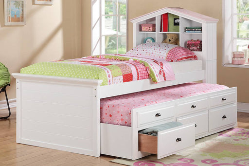 F9223 - Wooden Twin Size Bed with Trundle in White/Pink - Poundex