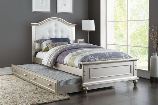 F9378 - Faux Leather Twin Size Bed with Trundle in Silver - Poundex