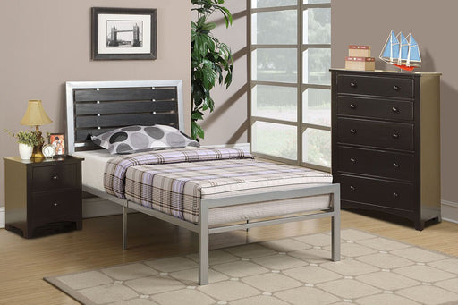 F9412 - Wooden Youth Size Bed in Silver & Black Slat - Poundex