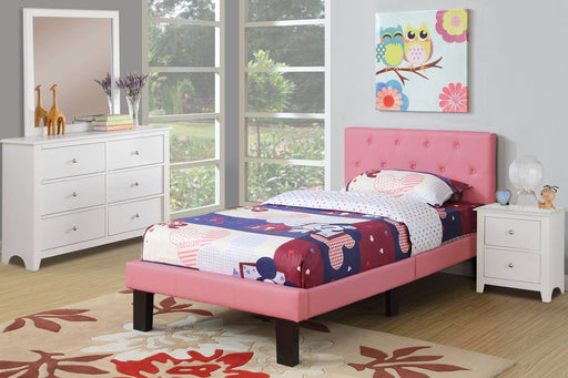 F9417 - Faux Leather Youth Size Bed in Pink - Poundex