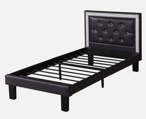 Poundex Faux Leather Youth Bed in Black & Glam Trim - Poundex
