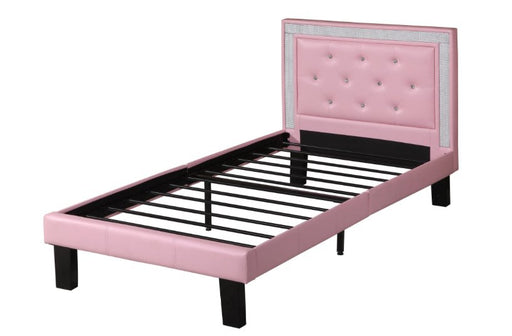Poundex Faux Leather Youth Bed in Pink & Glam Trim - Poundex
