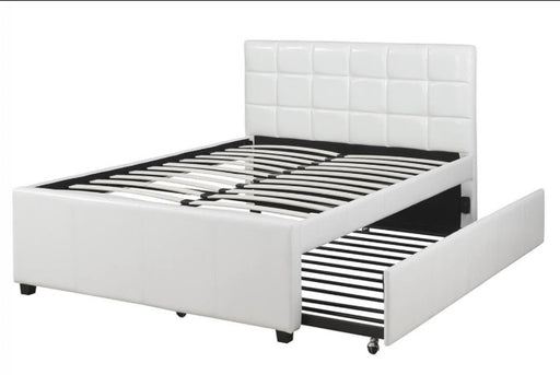 Poundex Faux Leather Youth Bed with Trundle in White - Poundex