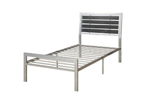 Poundex Wooden Youth Size Bed in Silver & Black Slat - Poundex