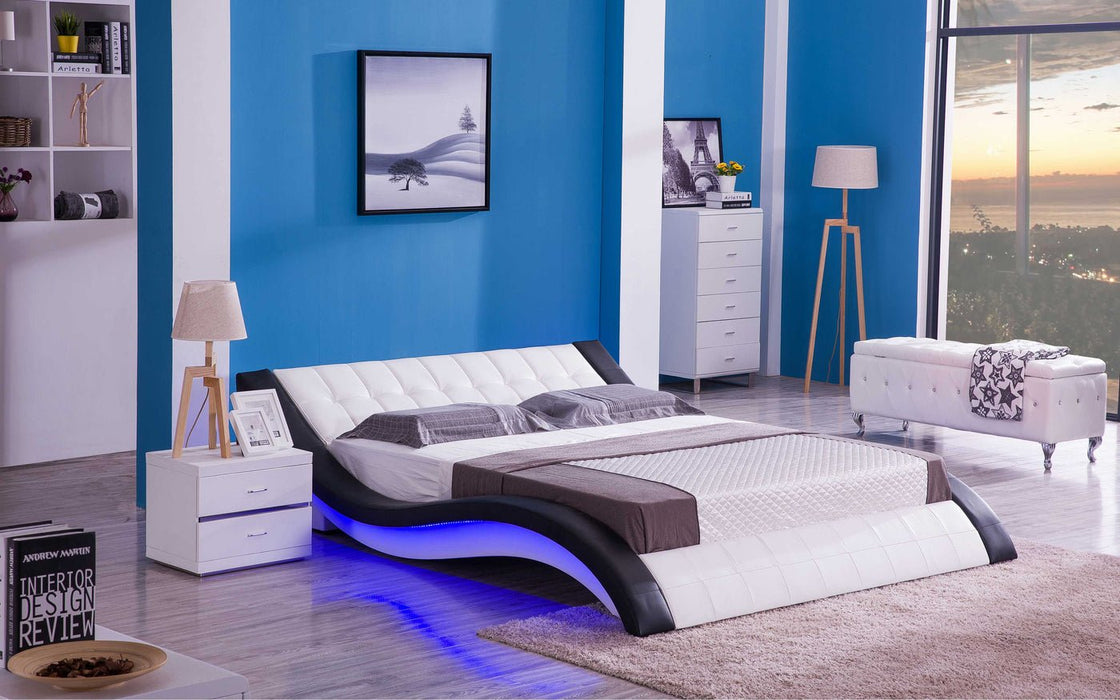 Sunna Curved Modern Leather Platform Smart Bed With LED Light - Jubilee Furniture